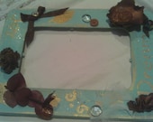 Embellished Wooden Picture Frame, Robins Egg Blue Hand Embellished Frame, Woodsy Art Picture Frame