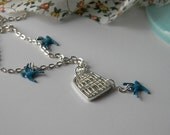 Who Let the Birds Out Sparrows & Birdcage Necklace