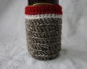Sock Monkey theme Beer Soda Bottle Cozy red brown white