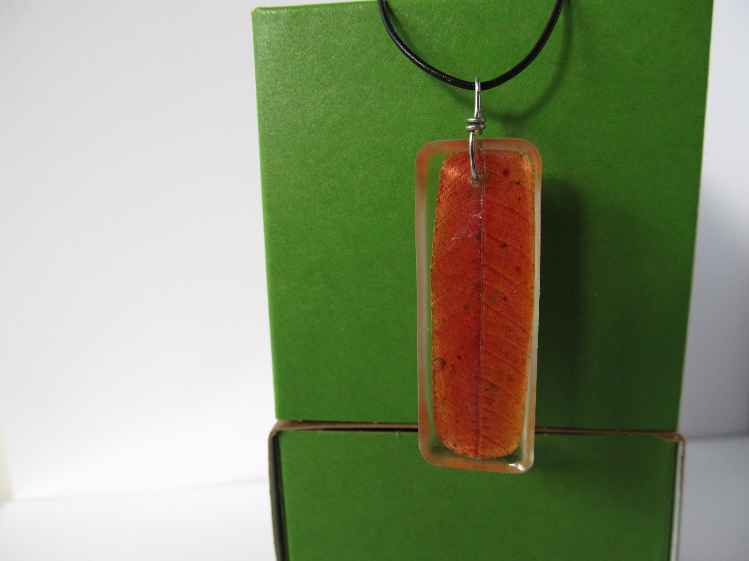 Orange Autumn Leaf Necklace, Botanical Jewelry