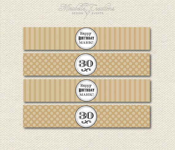 Customizable Water Bottle Labels / Napkin Rings -- Black & Tan Party Collection -- Mirabelle Creations Il_570xn
