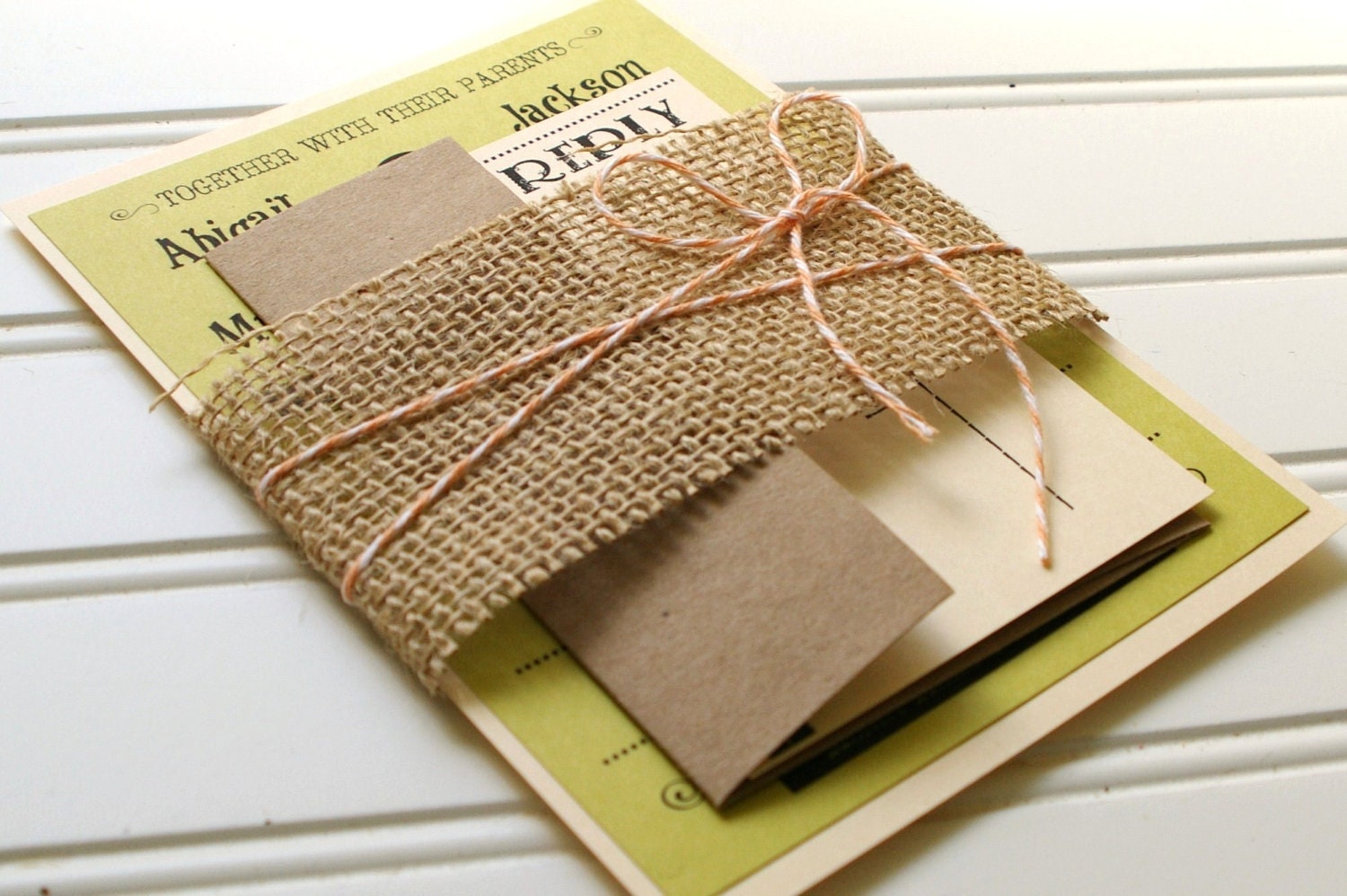 Rustic Wedding Invitations: Unique Handmade Rustic Burlap, Bakers Twine and Kraft Invites- Custom Colors