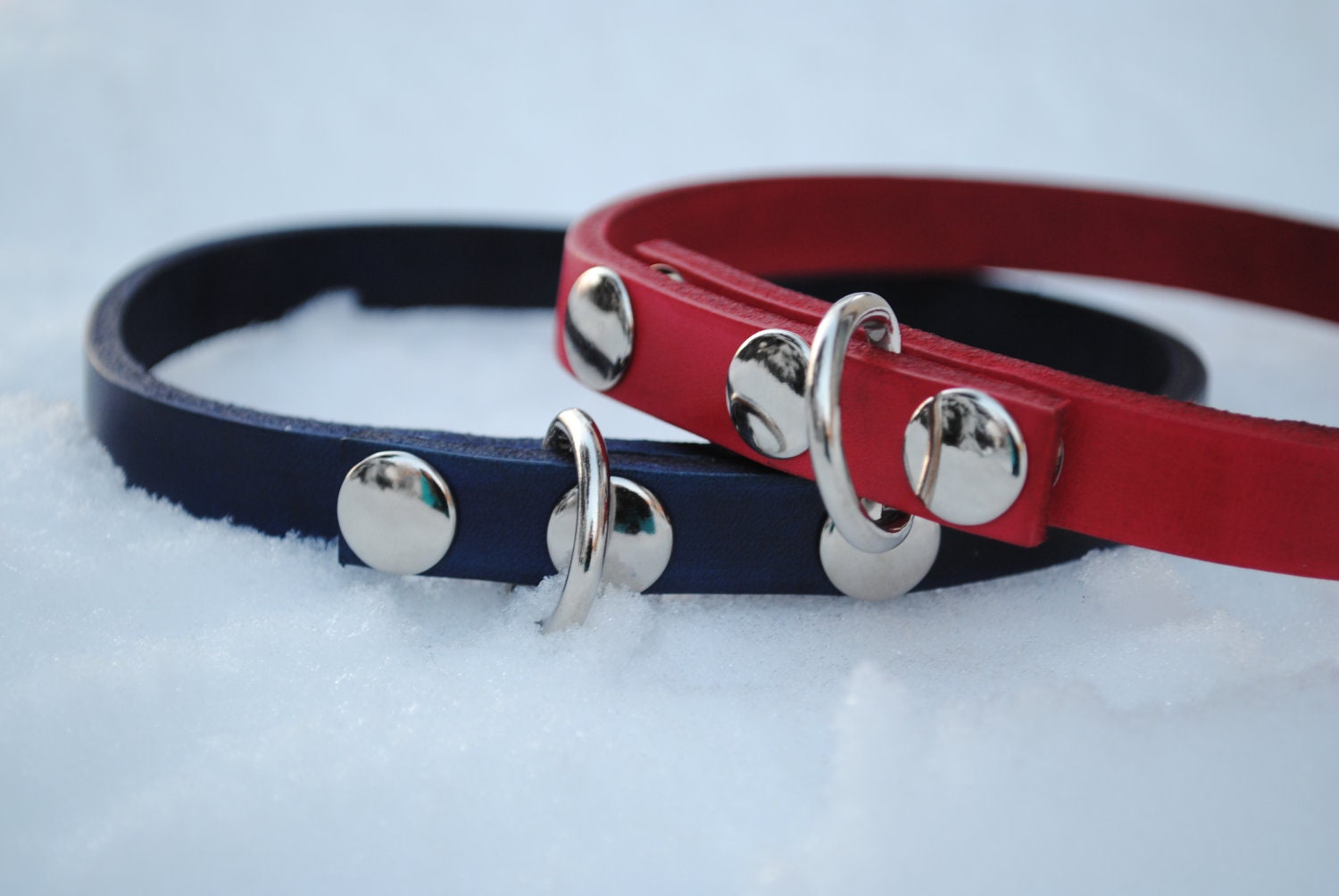 SALE 15.5" Evening Blue Leather Snap Dog Collar