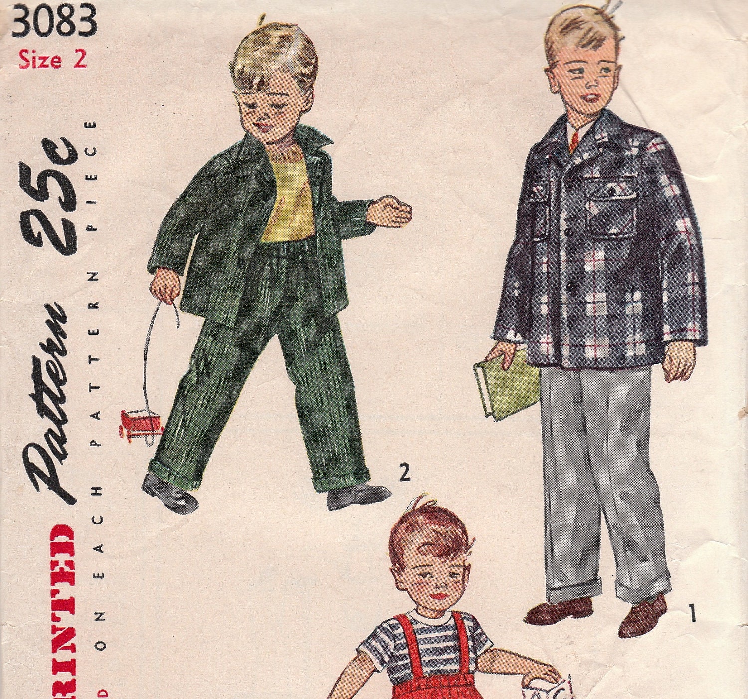1950s Boys Vintage Pants & Jacket Pattern Simplicity 3083 Size 2