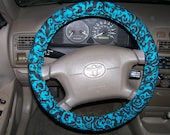 Turquoise and Black Lace Steering Wheel Cover