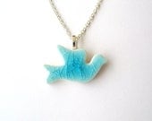 Dove necklace clear turquoise crackle glazed ceramic silver plated chain or vegan suede