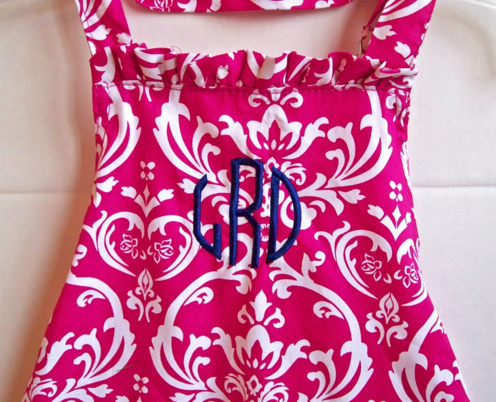 Monogrammed Damask Apron with Ruffle