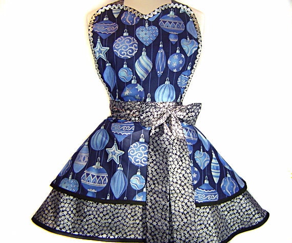 Blue Christmas Apron Pinup/Diner Style-Tie Me Up Aprons Exclusive