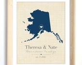 Alaska Map Print - Personalized Wall Decor - Alaska or Your Choice of City, State and Colors