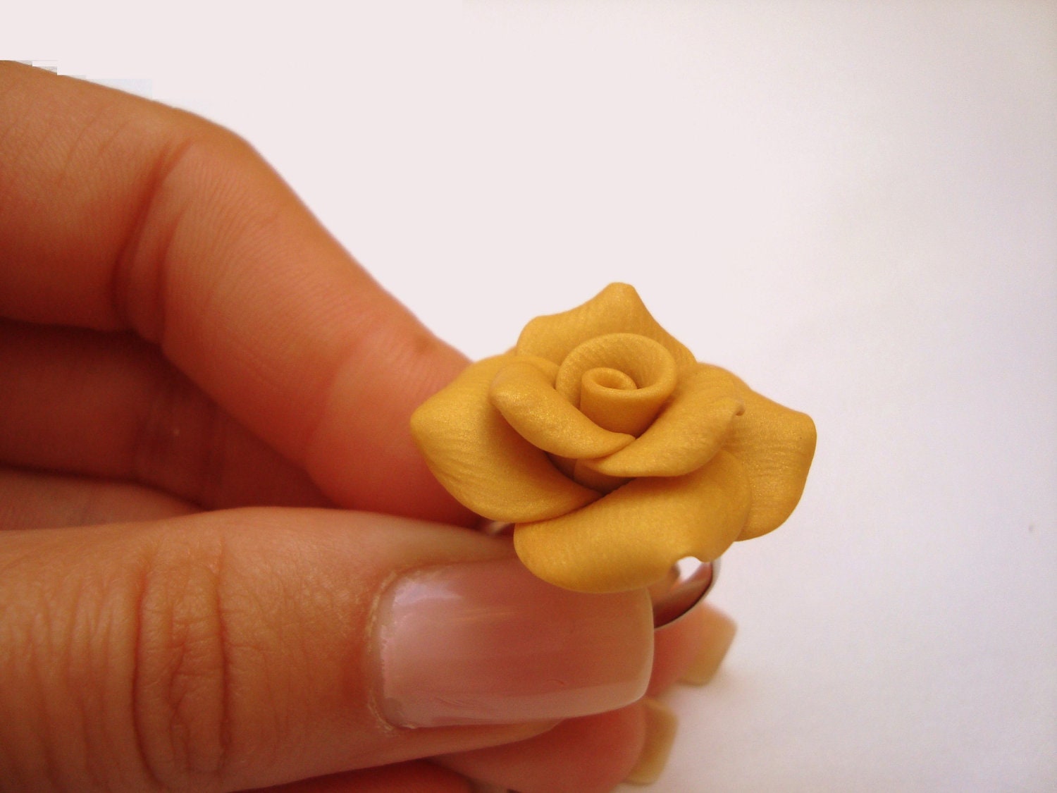 Polymer Clay Gold Rose Ring. Flower Ring. Flower Jewelry. Handcrafted Jewelry