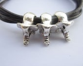 Multilayer leather bracelet---antique silver personality three 3D little cute elephants bracelet & brown leather chain