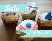 12 - Windmill Inspired Pink White Blue Fondant Cupake Toppers