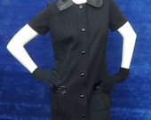 Mod 60s Black Vintage Knit Mini Dress with Shiny Leatherite Collar, by Butte Knits