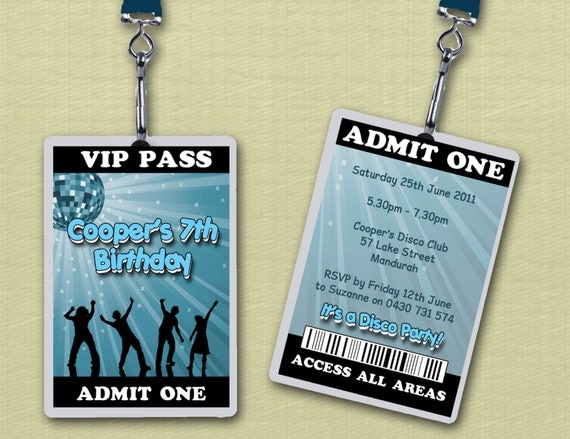 Personalised Disco VIP Lanyard Invitations x 10 Il_570xn