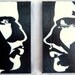 Original Pop Art, OOAK Male Portrait Profiles: Two Square Paintings, Black and White
