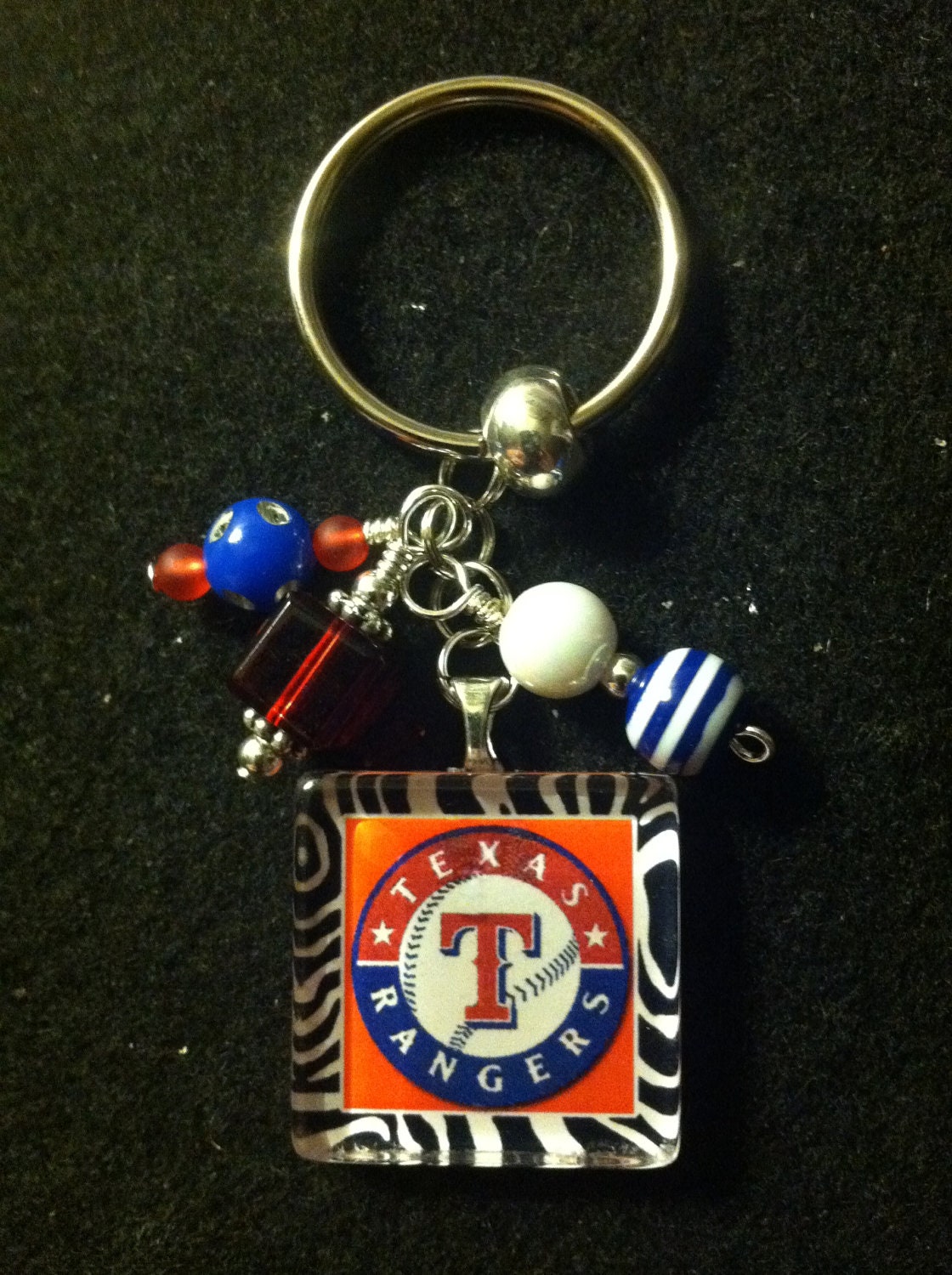 Texas Rangers Glass Tile Beaded Keychain