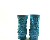 upcycled vases, bohemian, turquoise, ocean blue, vase set, vintage vases, painted glass, blue home decor, wedding decor, vase, modern decor