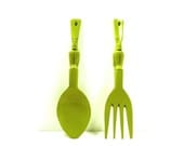 wood spoon and fork  //  tiki, avocado green, olive, home decor, 1960s, retro wall art, surfer, hawaiian, utensil set
