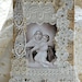 TREASURY ITEM - Madonna and Child fabric collage, vintage French lace and religious medal. OOAK
