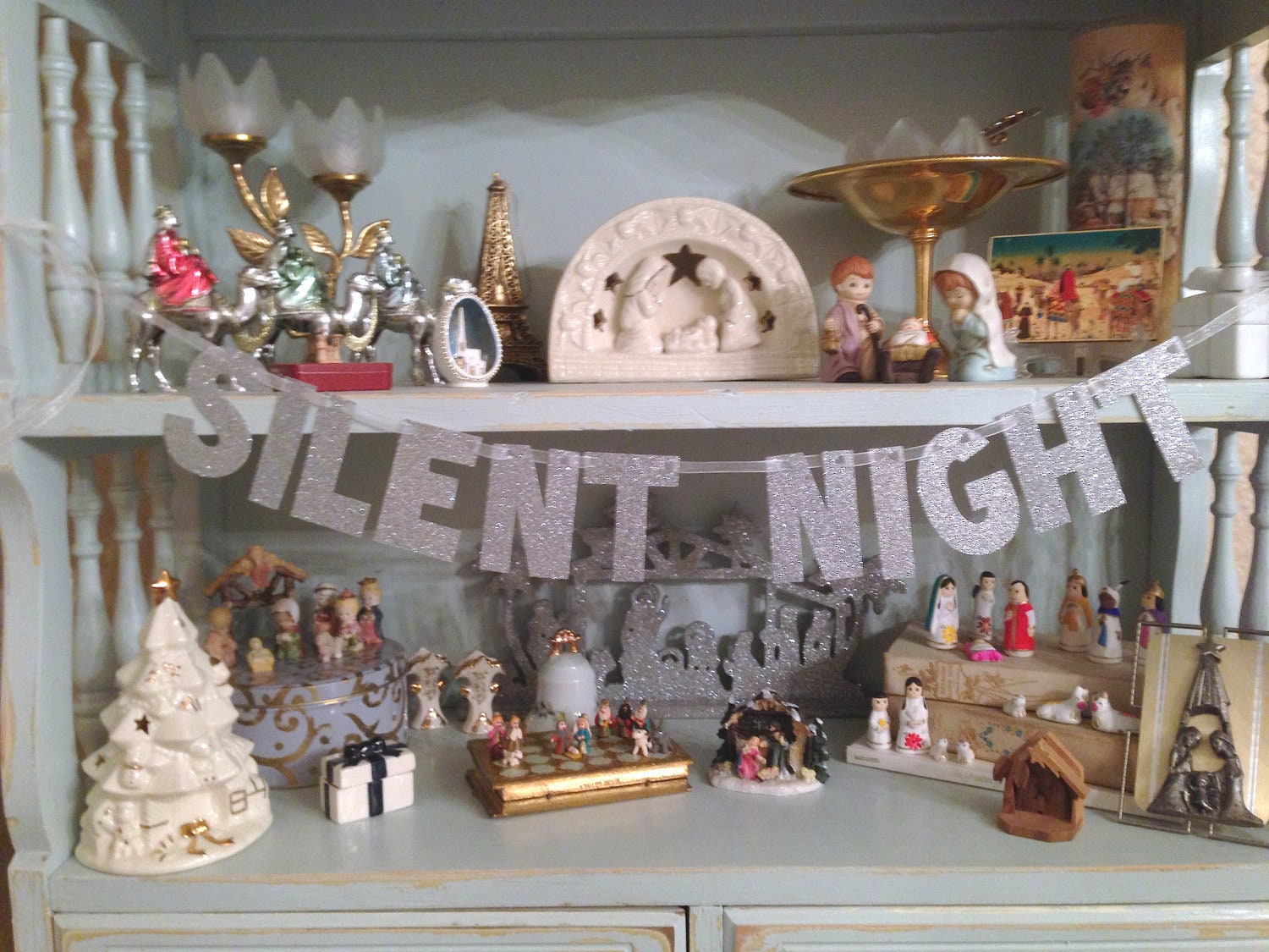 Silent Night Glitter Banner -- Christmas Banner / Photo Prop