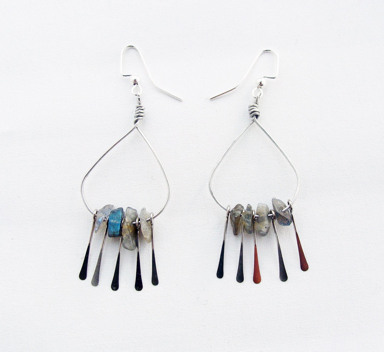 Boho Gemstone Earrings // Silver Teardrop Charm // Dangle Earrings // Wirework 