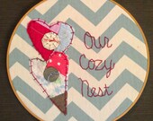 VALENTINE Embroidery Hoop Wall Hanging CHEVRON Fabric CUTTER Quilt - Our Cozy Nest