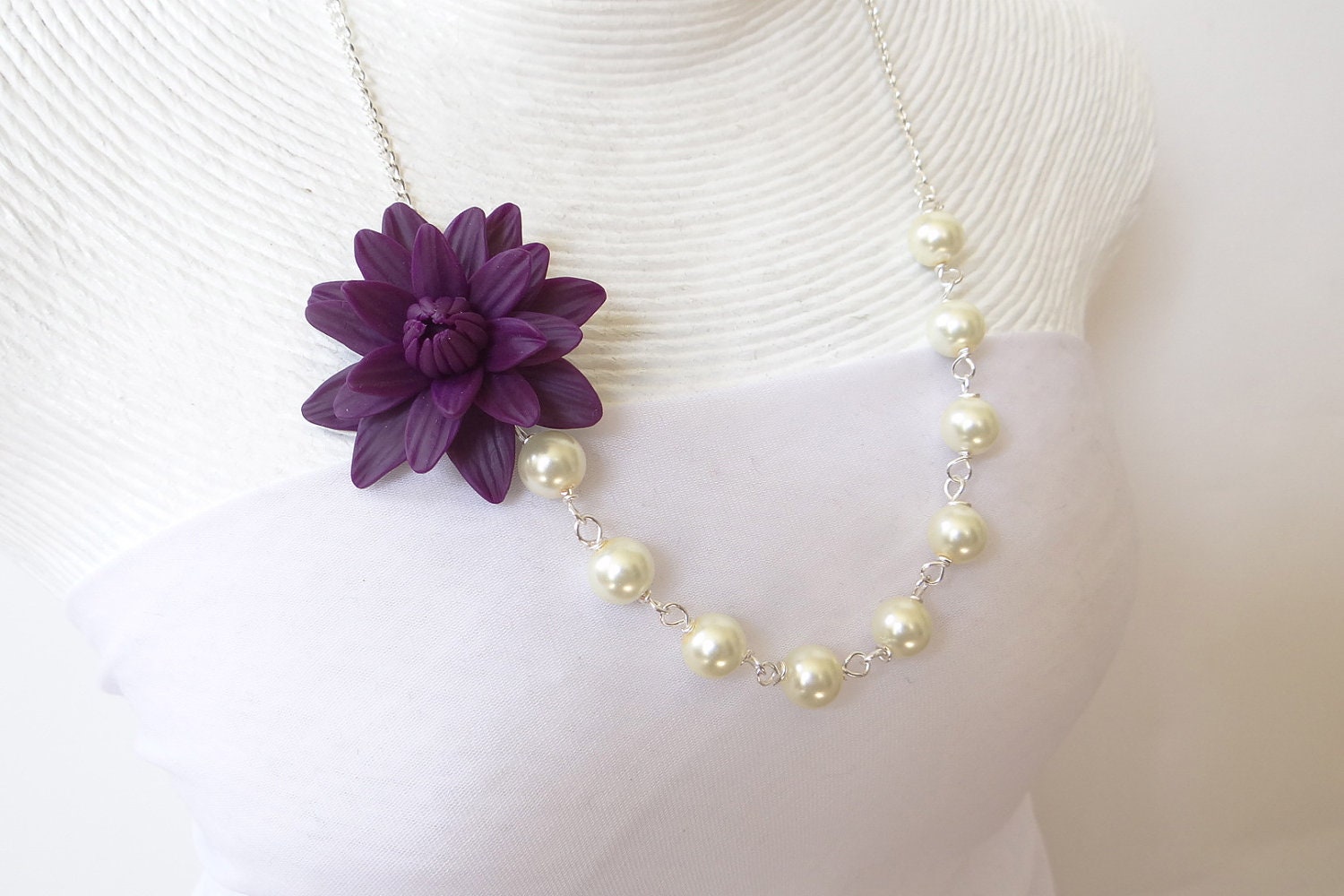Royal  Purple Dahlia Necklace, Royal Purple Flower necklace, Purple Necklace, Purple Bridesmaid Necklace