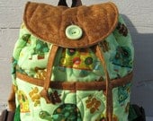 Handmade quilted toddlers backpack with turtles, kids backpack, kids quilted rucksack, pre school quilted back pack