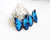 Resin Blue Butterfly Earrings with Polymer Clay, Gift For Her Under 10