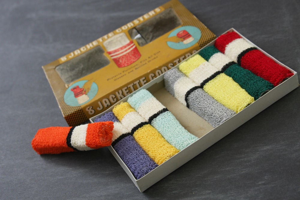 Vintage Bar Accessories Set of 8 Jackette Coasters Cloth Coasters