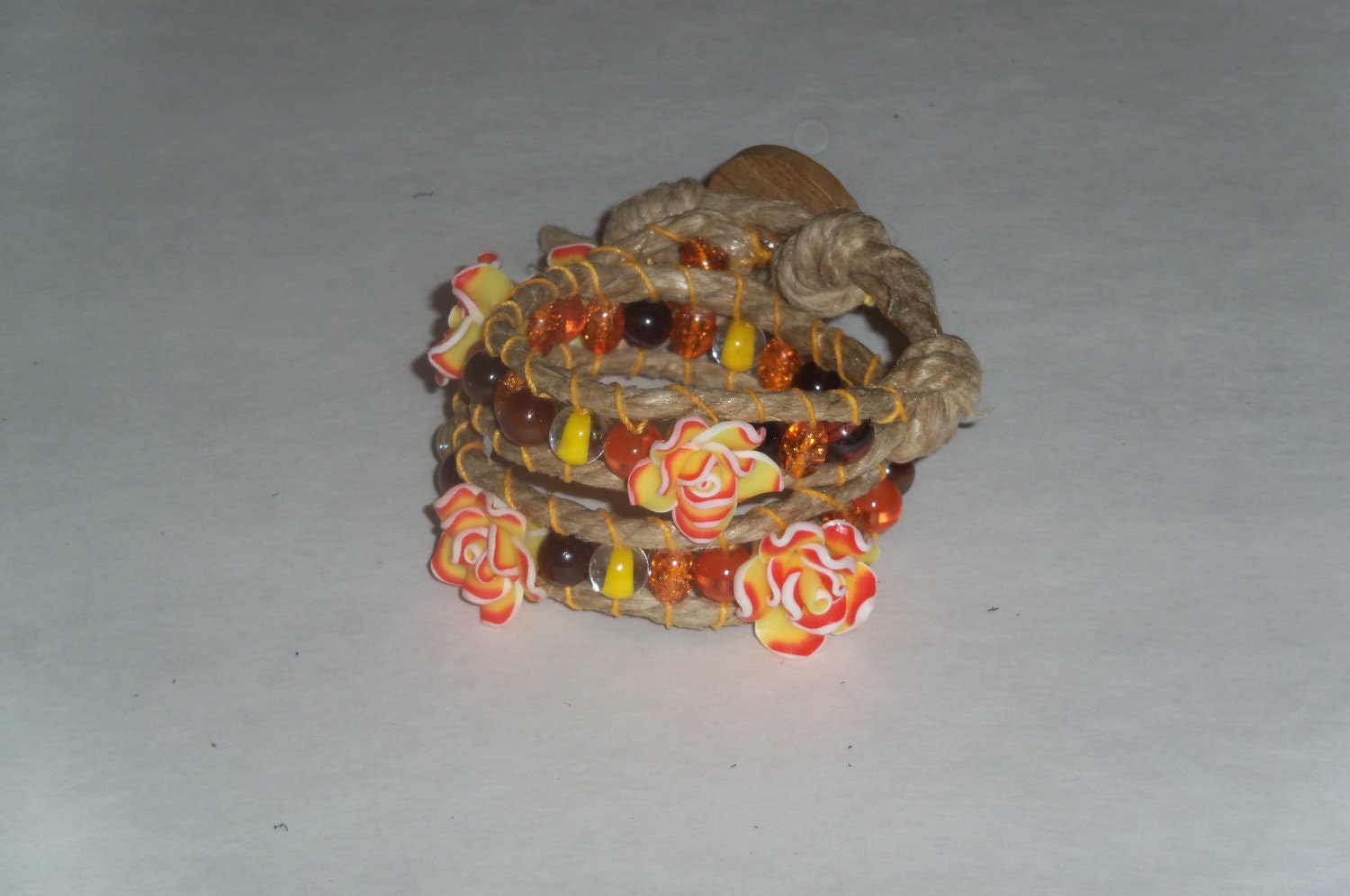 Double wrap new style bracelet with fimo flowers