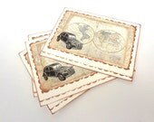 Travel Note Cards, Map Note Cards, Retro Car, Road Trip Notes, Travel Stationery, Journey Notecards, Old World Map Cards, Set of 4