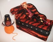 Furniture for Monster High Dolls Handmade Chaise Lounge Bed for Toralei Stripe with Bolster Pillow Yarn Ball Table and Working Lamp