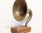 Acoustic  iPhone Speaker Dock Utilizing a Vintage Antique Atwater Kent Gramophone Horn -Ready to Ship-