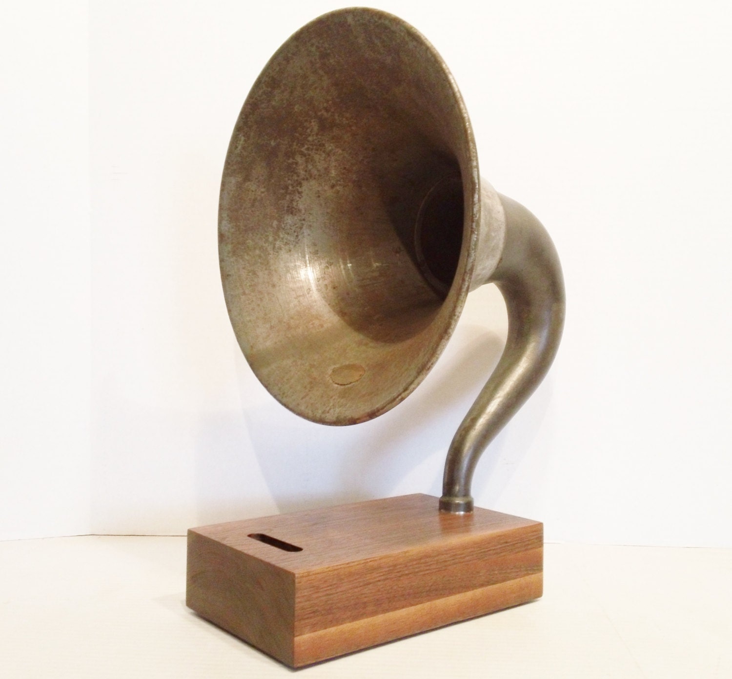 Acoustic  iPhone Speaker Dock Utilizing a Vintage Antique Atwater Kent Gramophone Horn -Ready to Ship-
