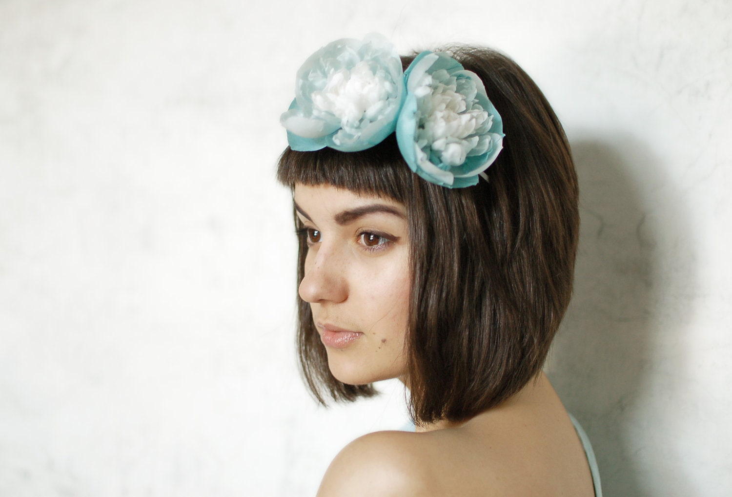 Handmade mint silk flower headband
