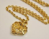 10% OFF Vintage Chunky Gold Heart Necklace, Gold Statement Necklce, Long Gold Chain Necklace