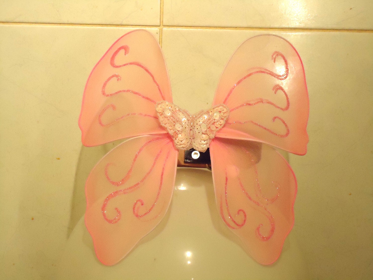 Couture dog collar. Pink net sequin butterfly collar on pliable wired surround. Perfect for wedding or party