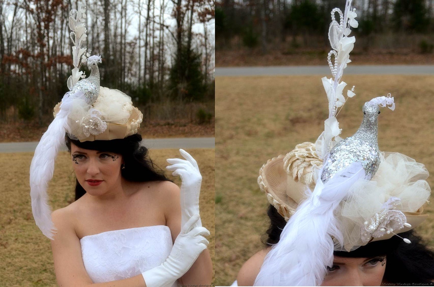 Vintage,Bride, Wedding, Partridge, bird nest,  feather, vintage,bird,wedding, hat,Bridal, headdress hat headpiece