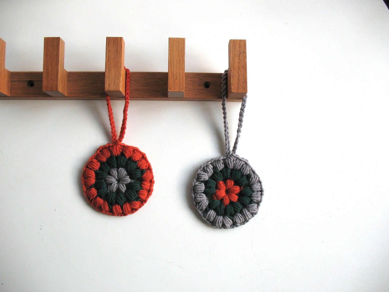 christmas decor - door decoration - pair of hanging flowers - tree home decor - gray orange dark green