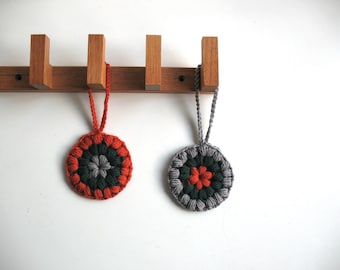 christmas decor - door decoration - pair of hanging flowers - tree home decor - gray orange dark green