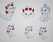 Six Cute Disney Marie Aristocat Cat Enamel Clip Charm, zipper pull, backpack, cell phone, purse clip, bracelet, necklace or scrapbooking