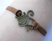 Bracelet-antique bronze cat bracelet,cat pendant