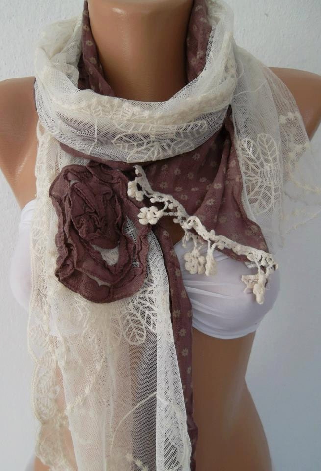 Mother's Day gift Shabby Chic - Elegant Scarf Romantic Scarf Tulle and Cotton