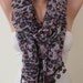 Gray - Brown and Black - Ruffle Chiffon Scarf with Burgundy Trim Edge