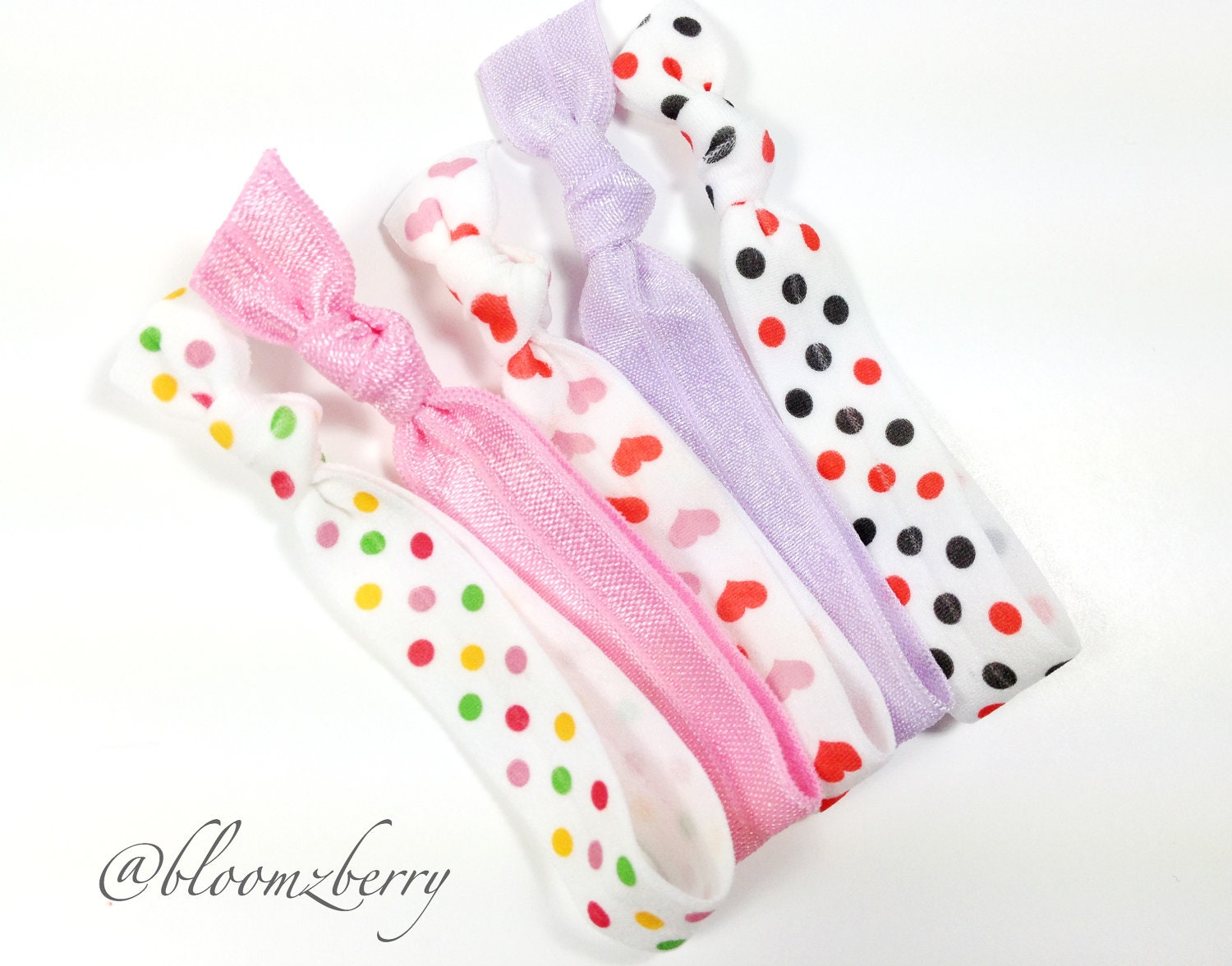 New 5 pcs Elastic Hair Tie - Print and Solid - Valentine Hair Ties -  Toddler to Adult