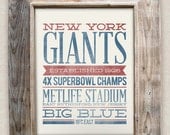 NEW YORK GIANTS - 8x10- Rustic - Vintage Style - Typographic Art Print - Subway Style - Football