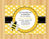 Custom Printable Yellow and White Polka Dot Bumble BEE Birthday Party Invitation