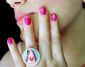 Chocolate Cake Ring with Strawberry, Miniature food Jewelry, Miniature food ring