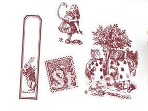 Alice in Wonderland No. 4 RUBBER STAMP Set  Vintage Antique Style 4 Piece Wood and Rubber Stamp Set